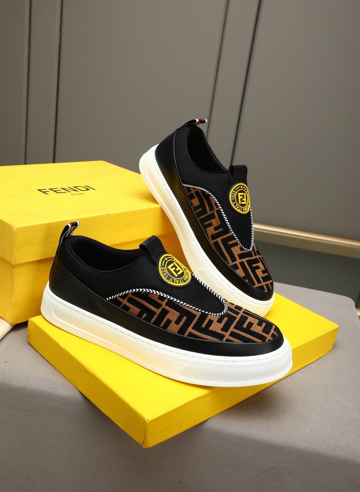 Fendi Brown Panel Slip-On Sneakers — hero