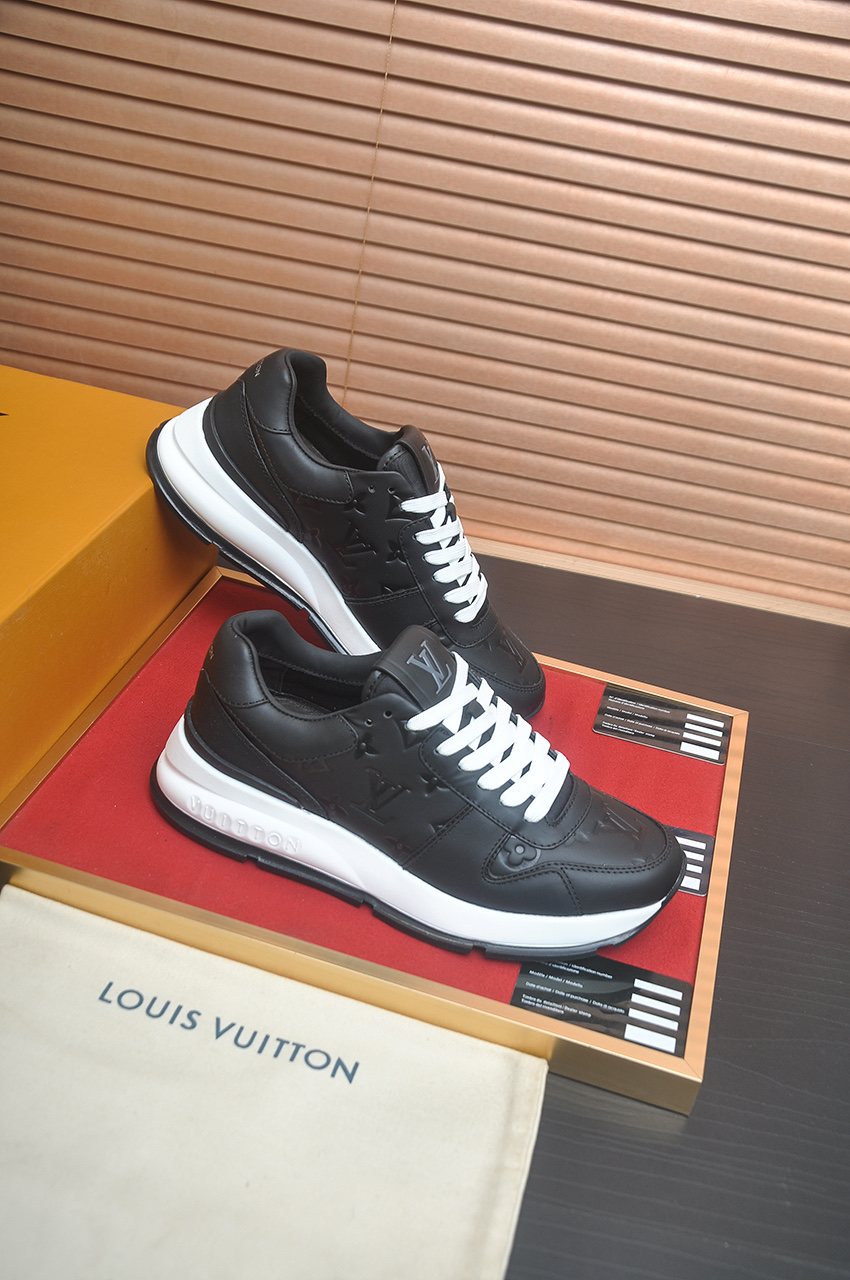 Louis Vuitton Black Embossed Low-Top Sneakers — front