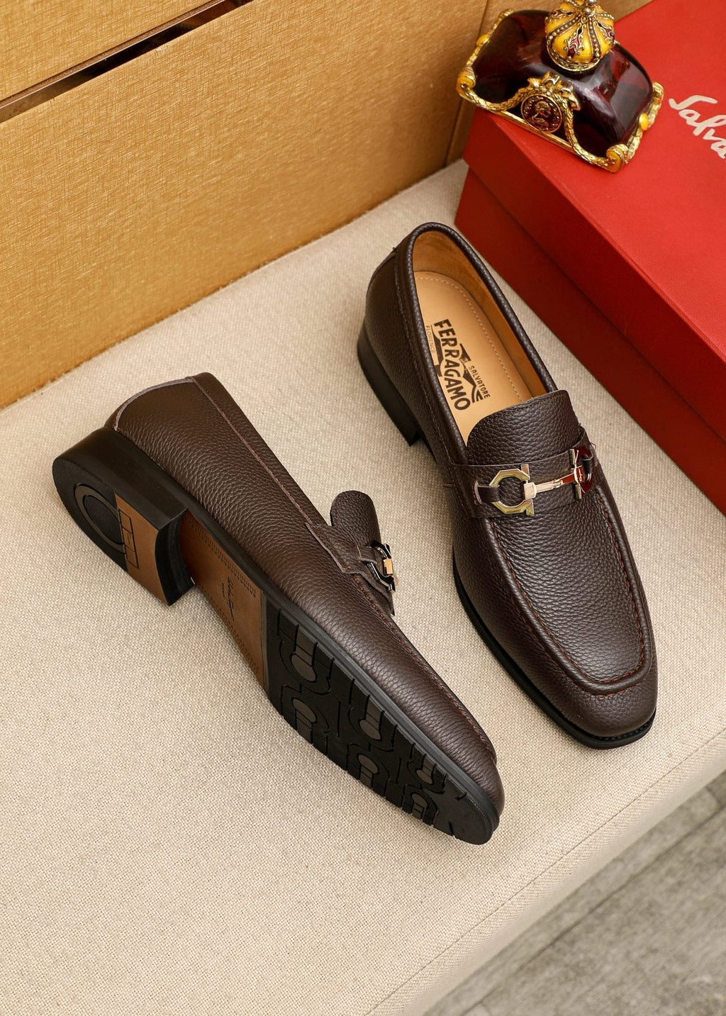 Louis Vuitton Brown Buckle Loafers — front