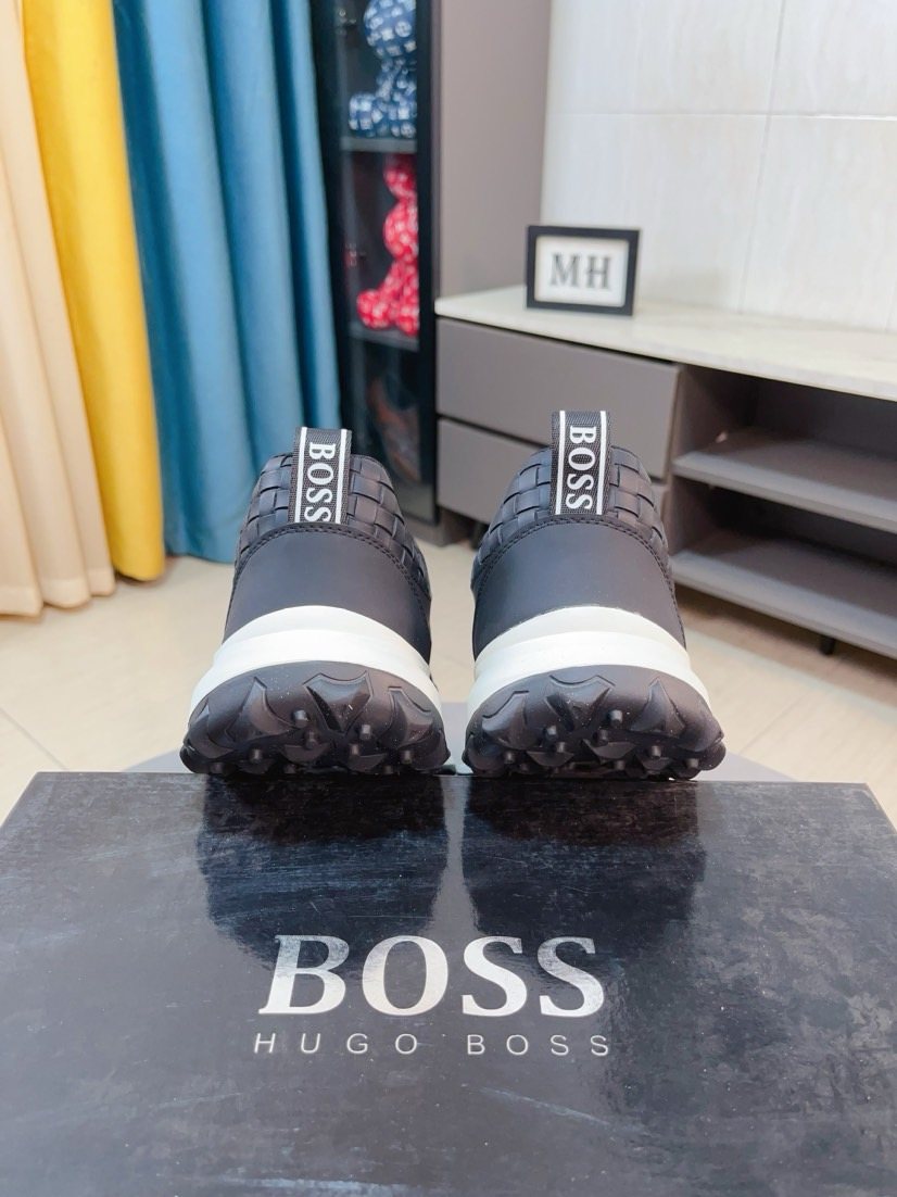 Hugo Boss Dark Gray Woven Panel Sneakers — front
