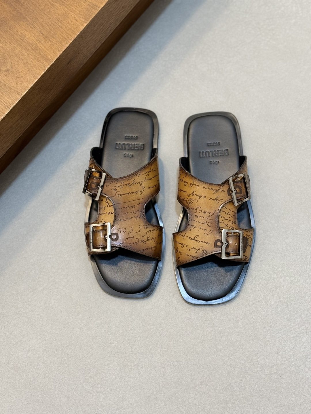 Berluti Patterned Buckle Slide Sandals — hero