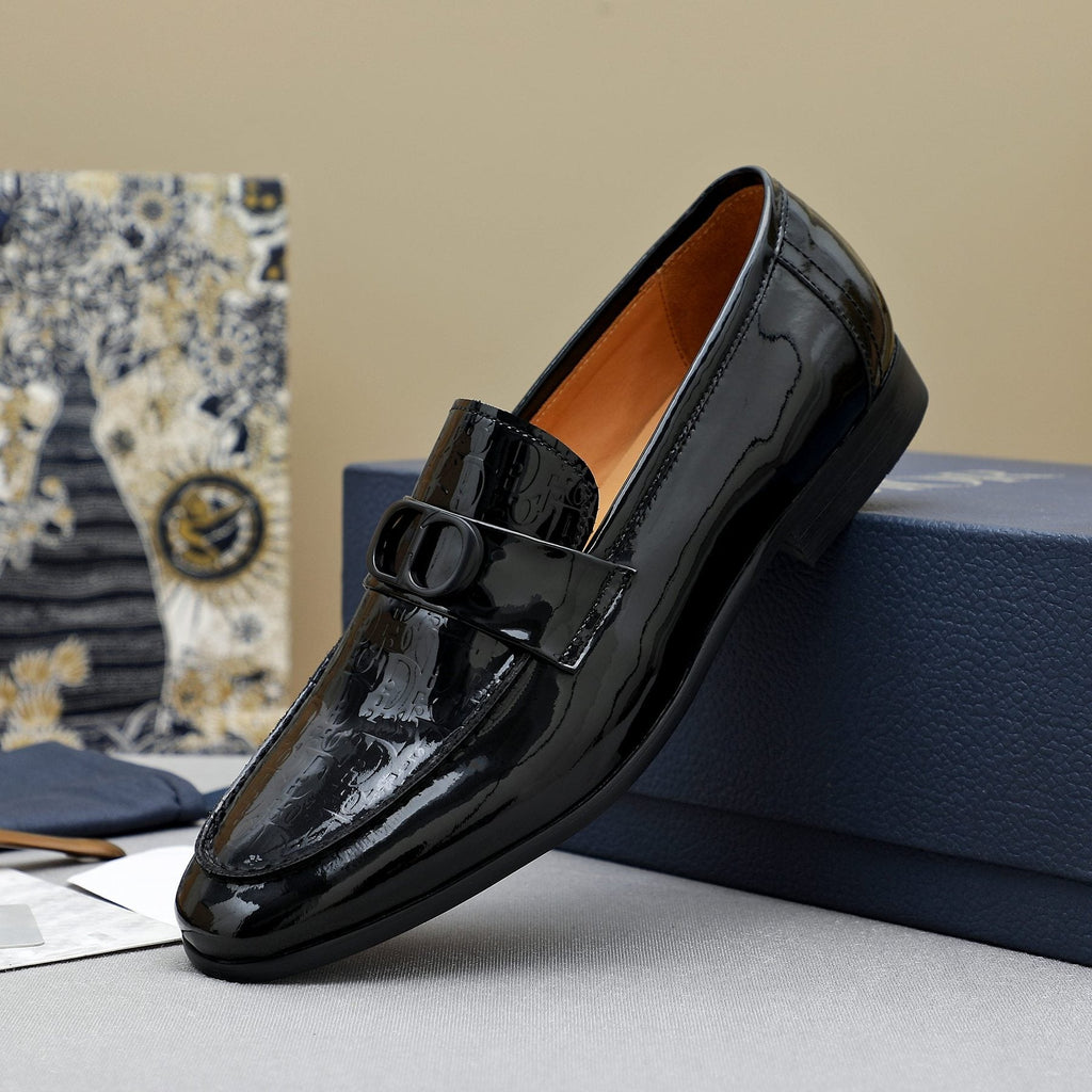 Dior Black Glossy Slip-On Loafers — side