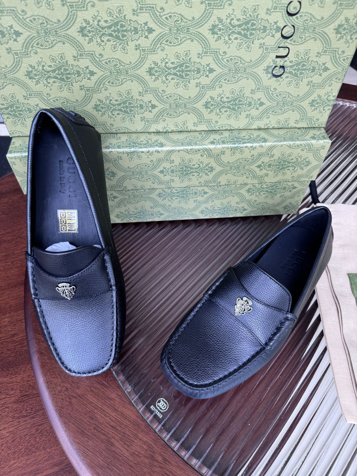 Gucci Black Bee Driving Loafers — front
