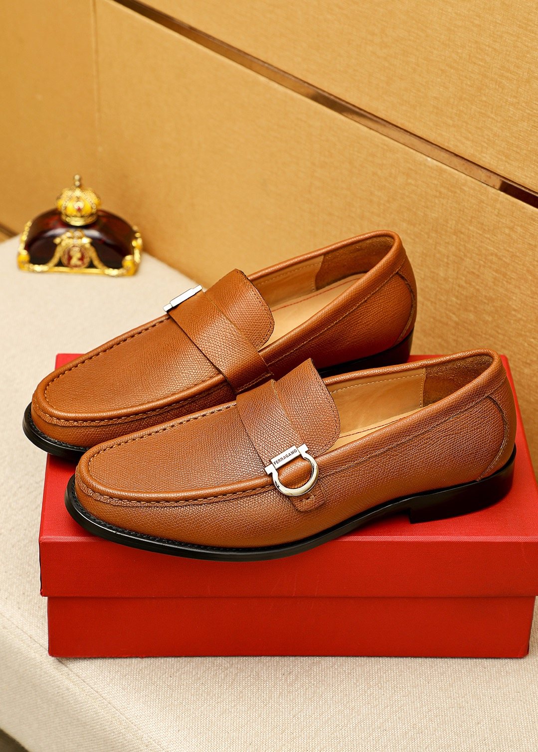 Ferragamo Buckle Leather Loafers — front