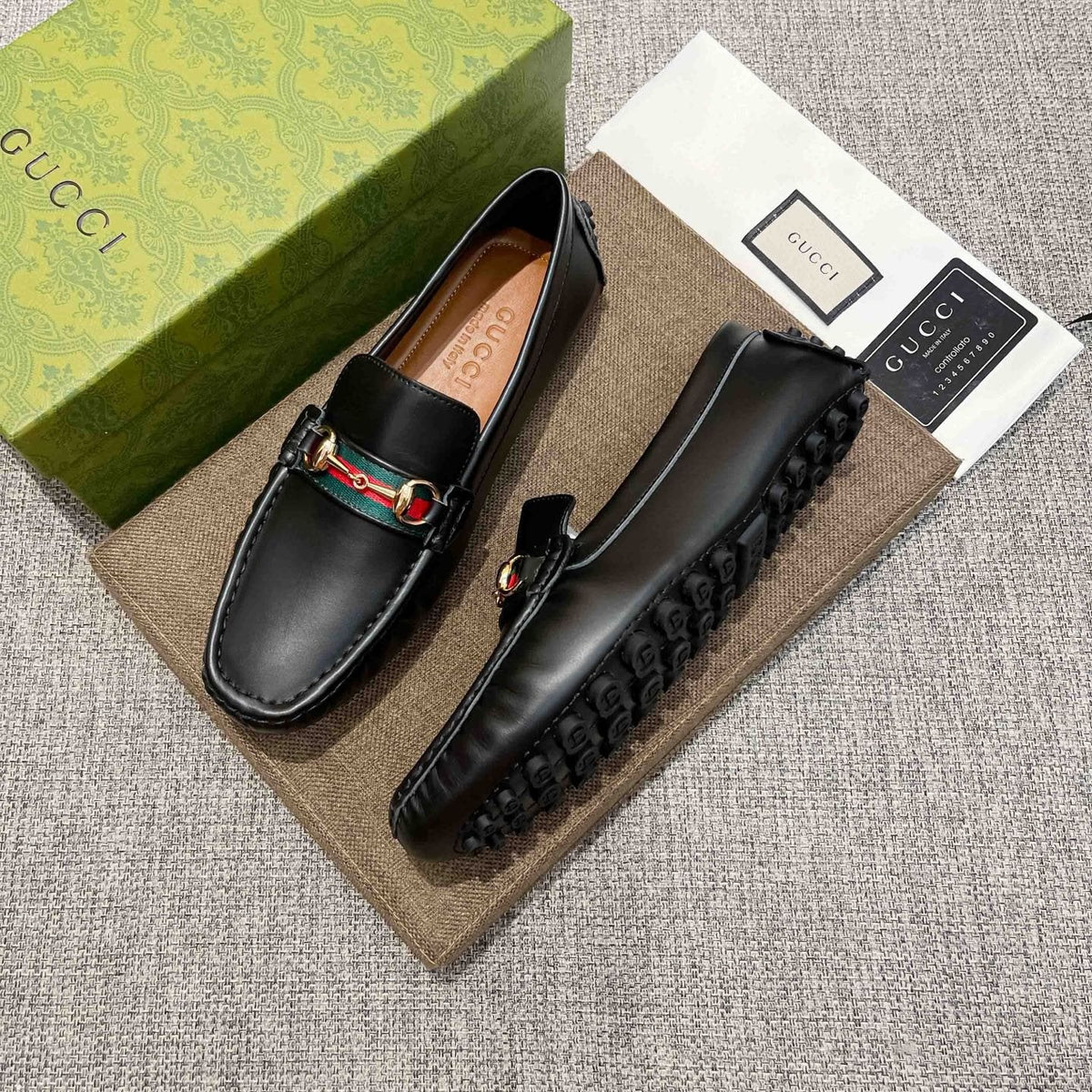 Gucci Black Web Stripe Loafers — side