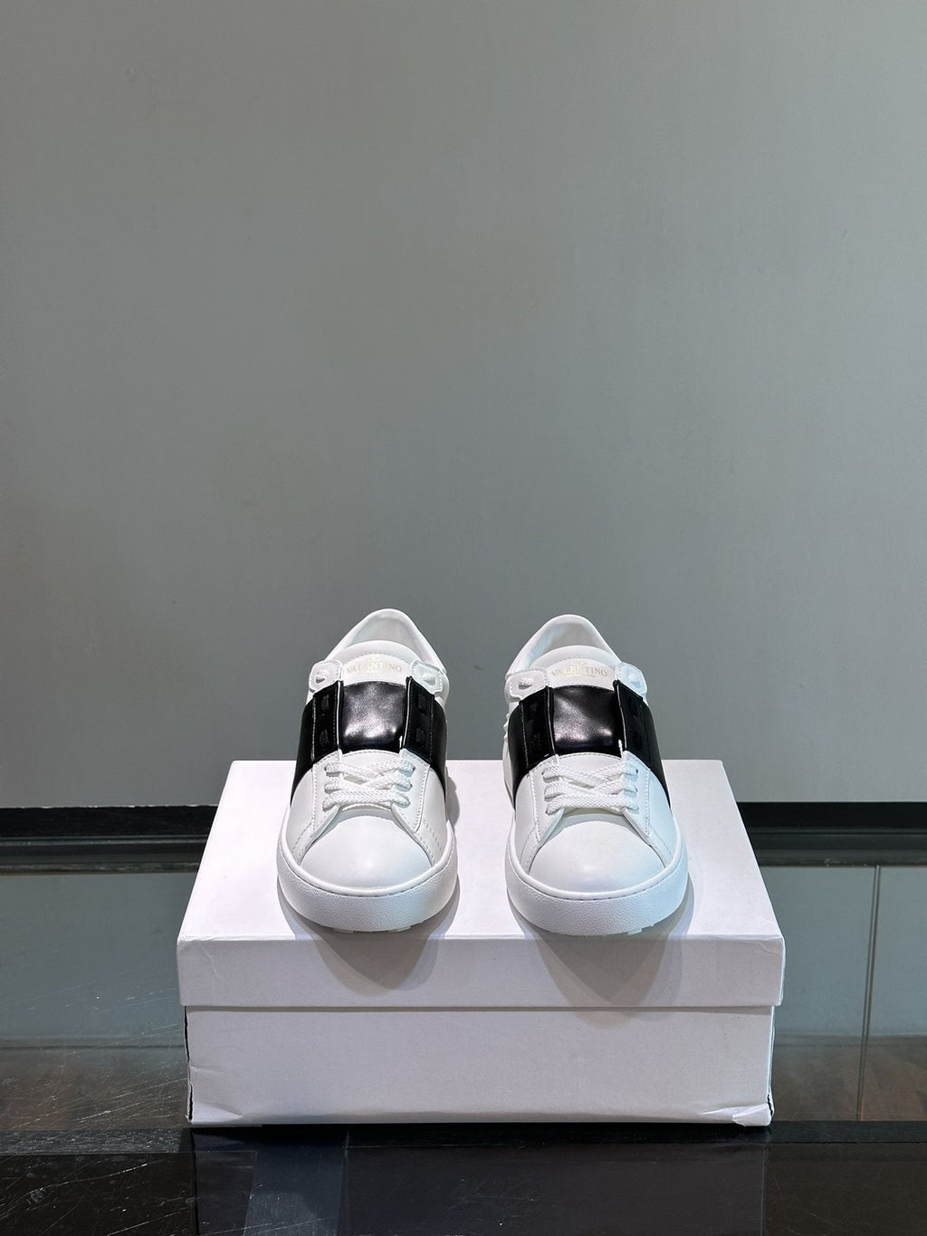 Valentino White Sneakers with Black Strap — front