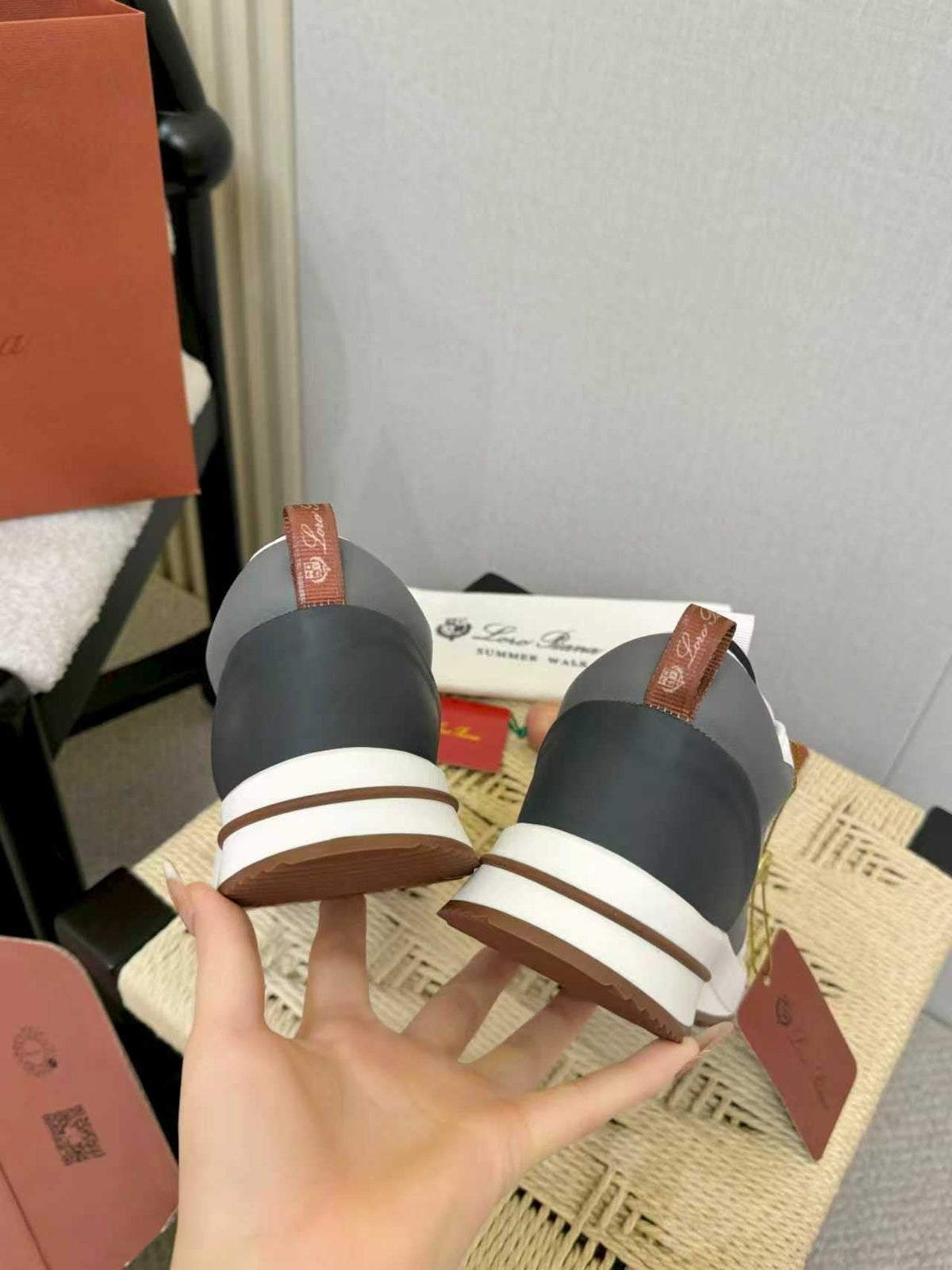 Loro Piana White & Gray Low-Top Sneakers — back