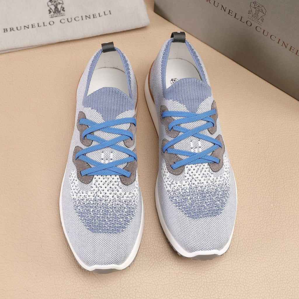 Brunello Cucinelli Light Blue-Gray Knit Sneakers — hero