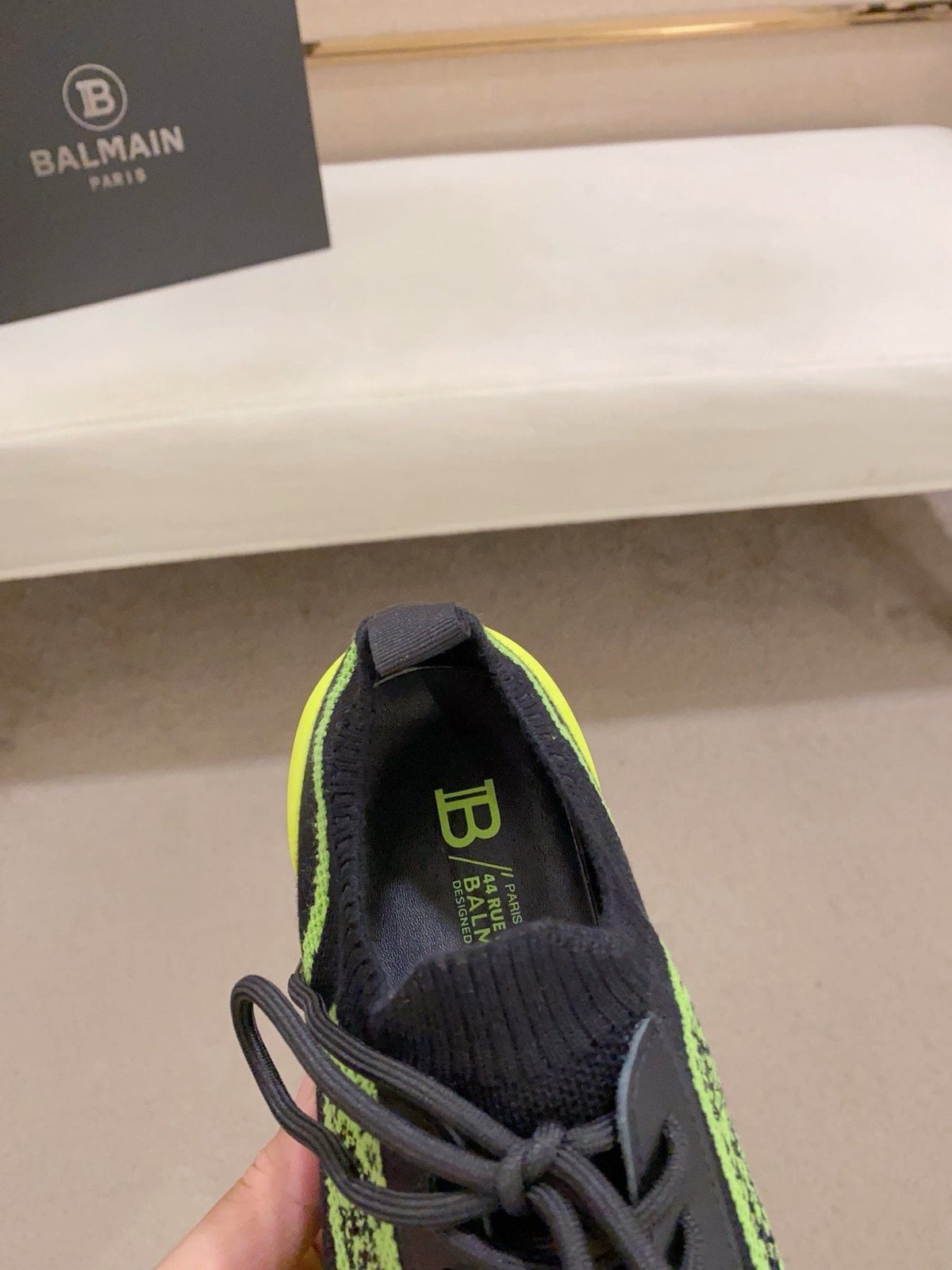 Balmain Neon Lime Knit Low-Top Sneakers — detail