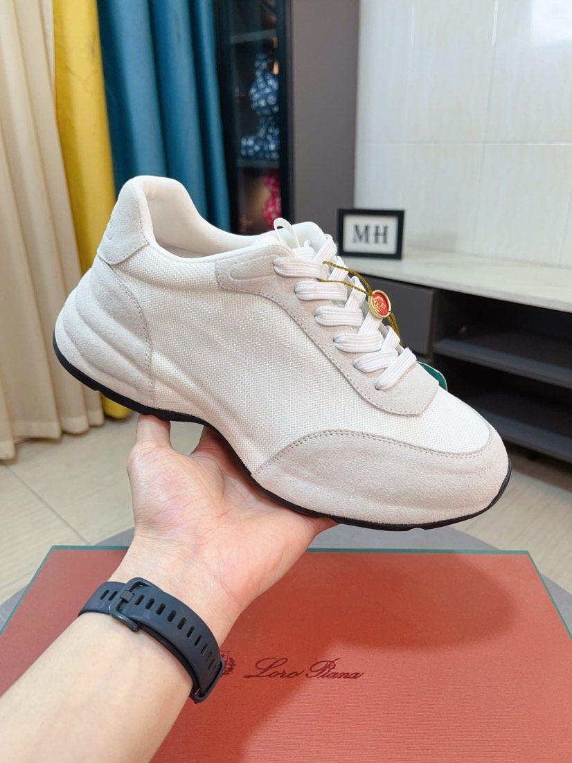 Loro Piana Mesh Lace-Up Sneakers — side