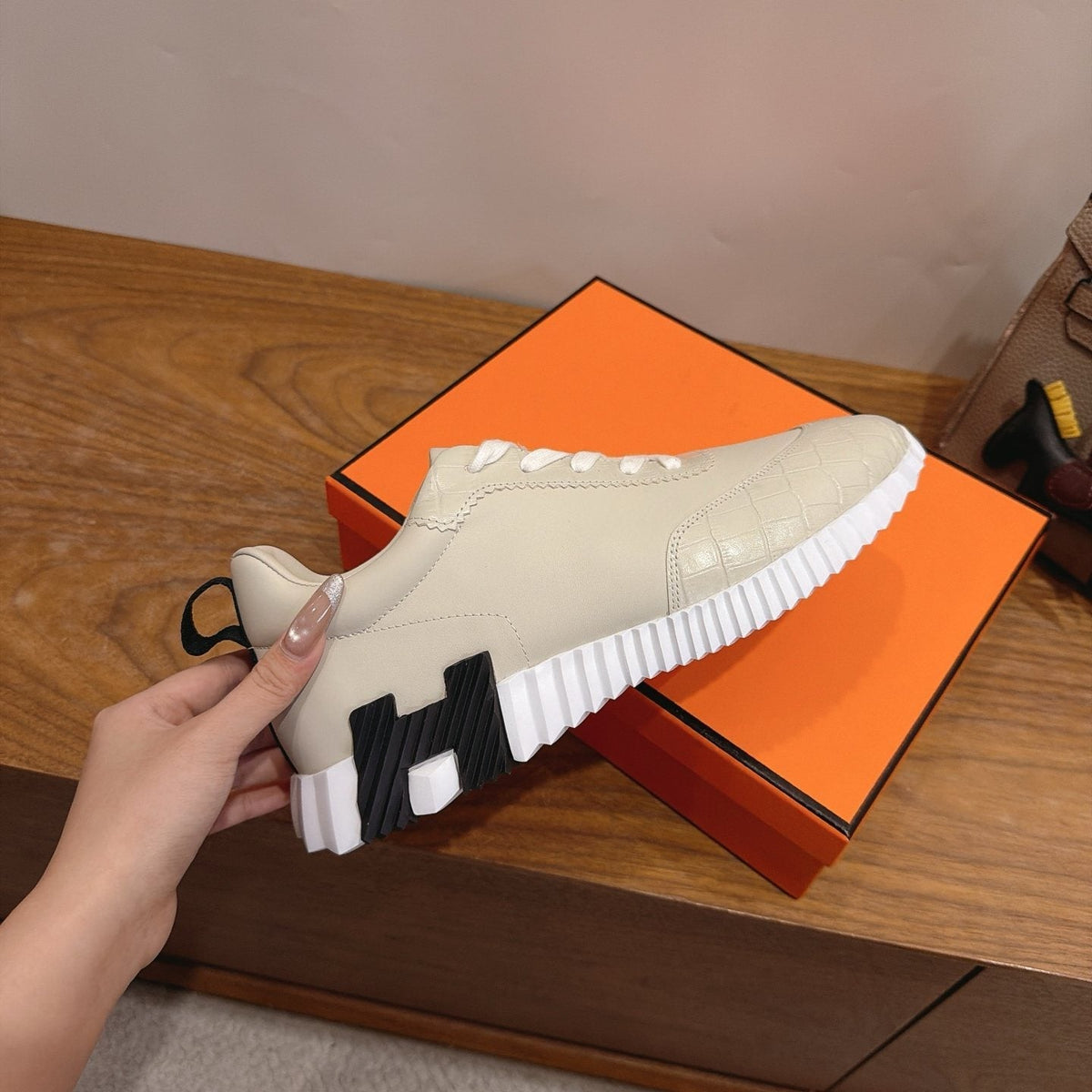 Hermès Color-Block Lace-Up Sneakers — side