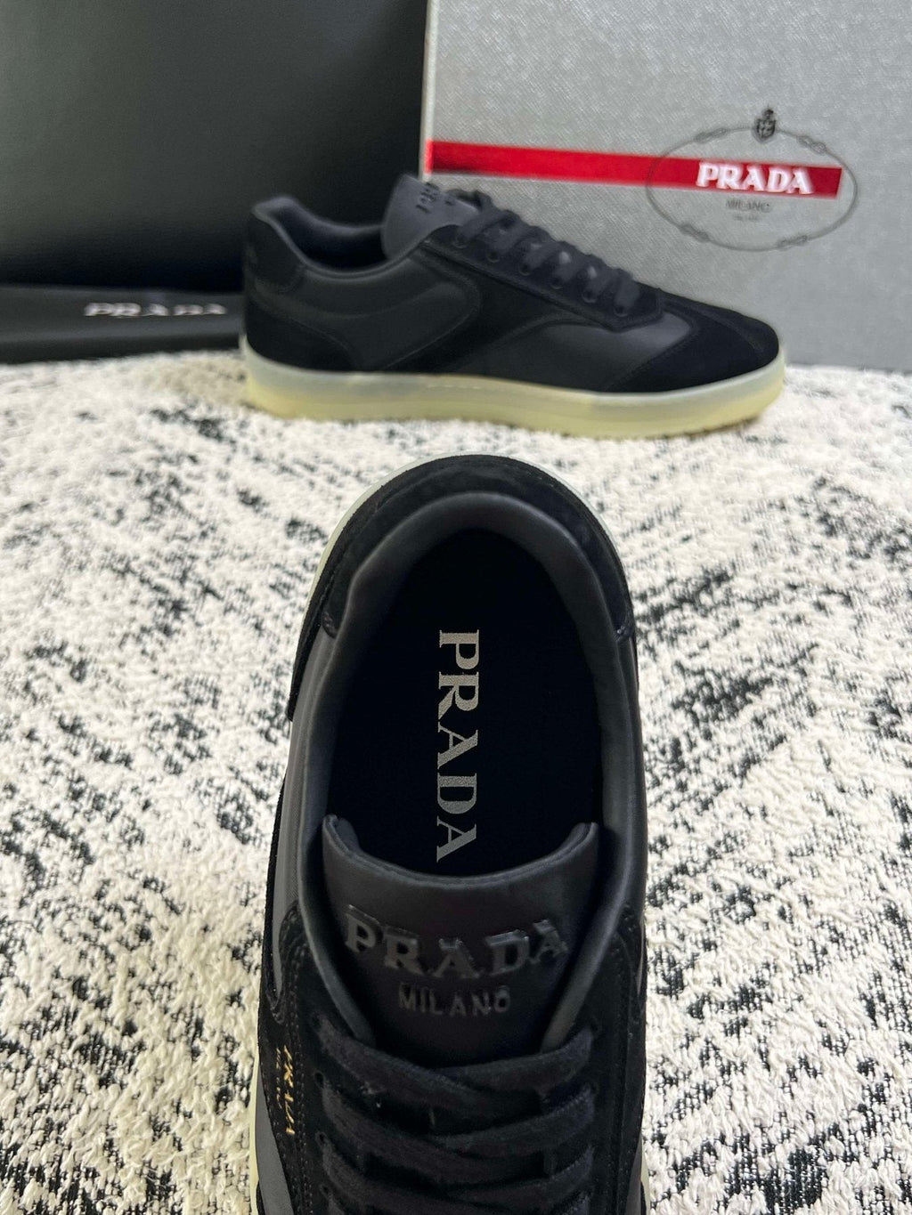 Prada Off-White Beige Low-Top Sneakers — detail