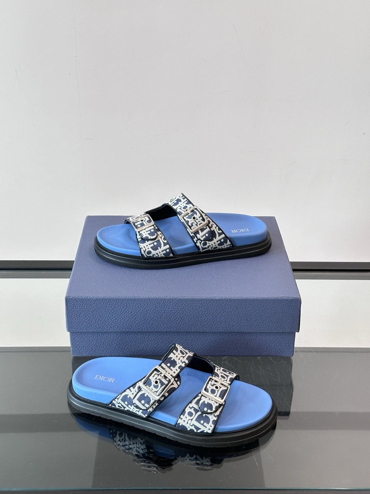 Dior Patterned Buckle Slide Sandals — side