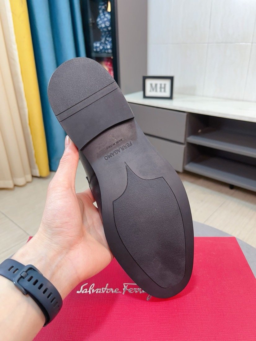 Ferragamo Metal-Accent Moc-Toe Loafers — detail