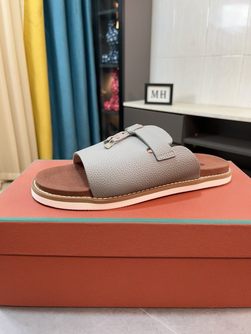 Loro Piana Textured Slide Sandals — side