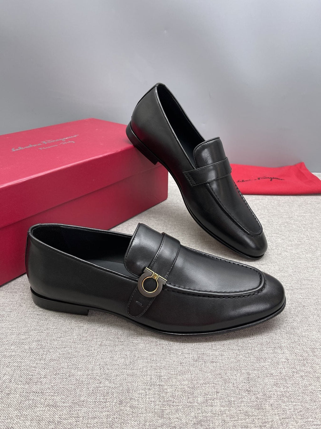 Ferragamo Black Gancini Hardware Loafers — side