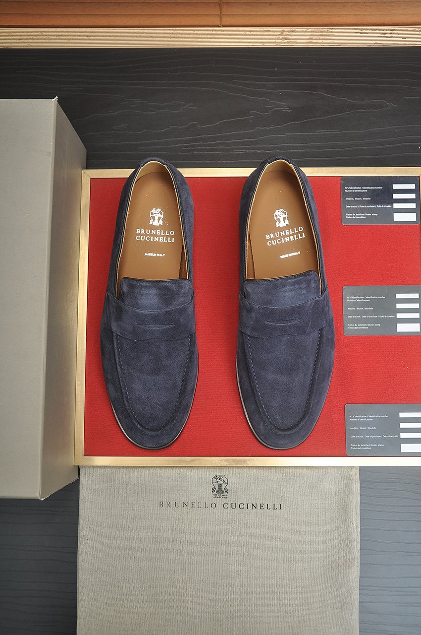 Brunello Cucinelli Suede Penny Loafers — front