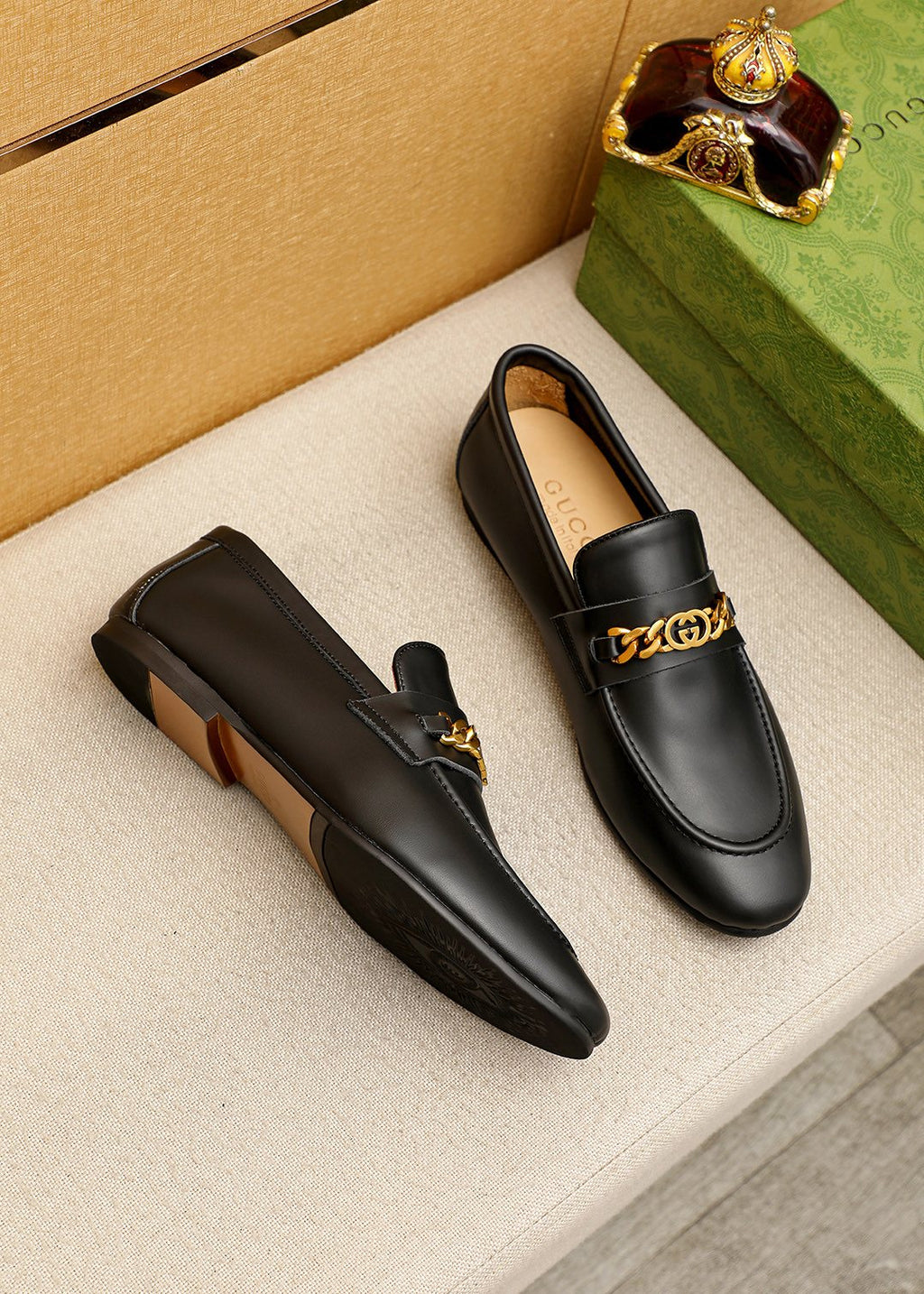 Gucci Leather Chain Loafers — side