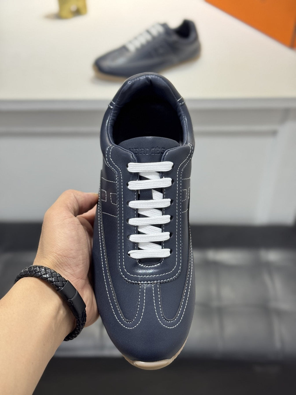 Hermès Contrast-Trim Low-Top Sneakers — front