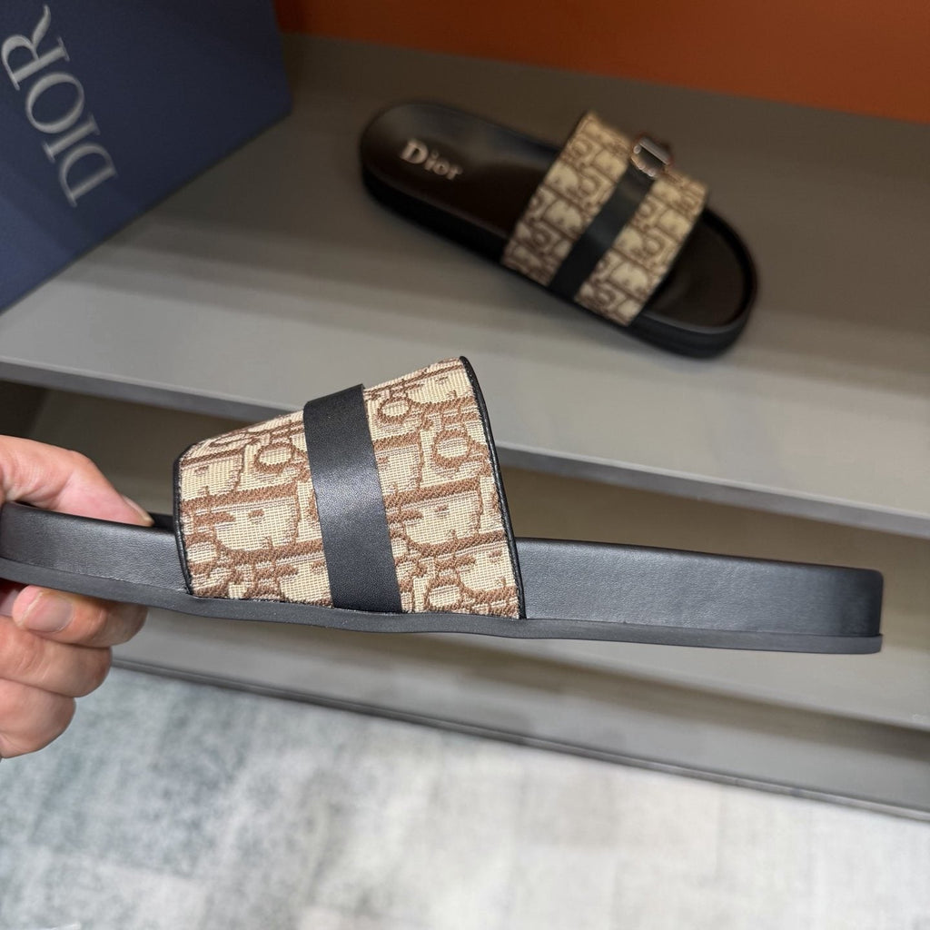 Dior Blue-Gray Pattern Slide Sandals — side