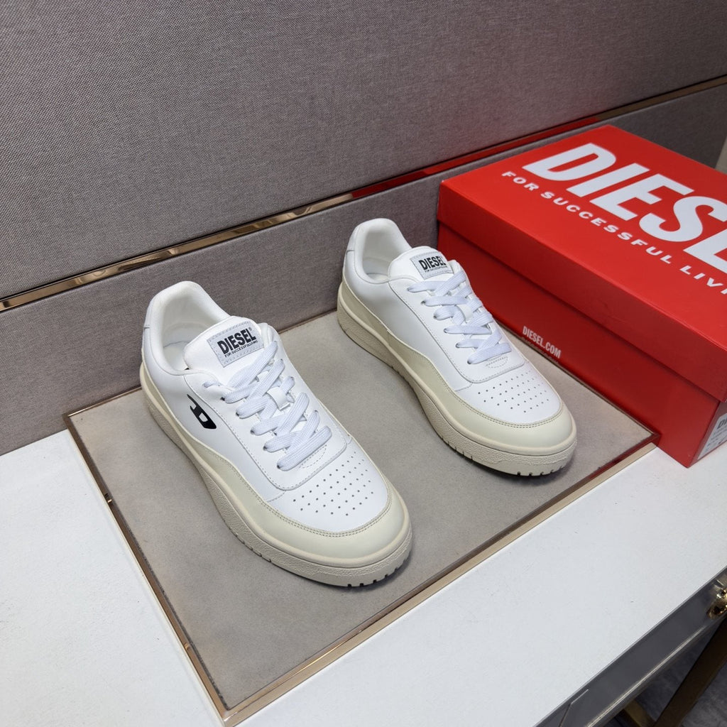 Diesel White Perforated Low-Top Sneakers — hero