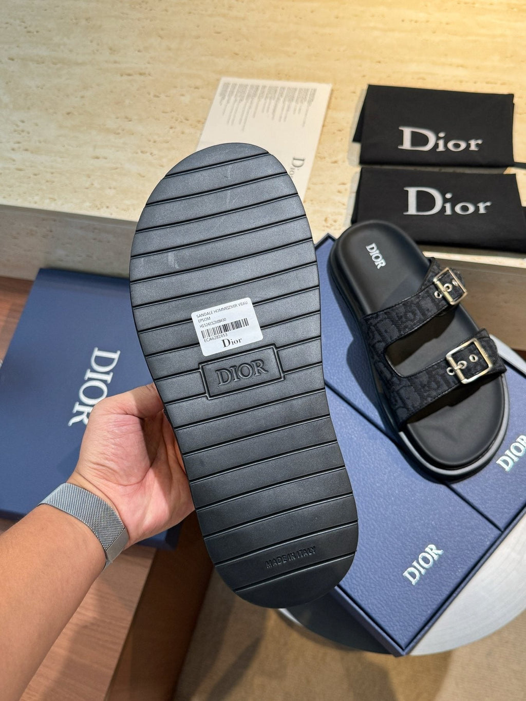Dior Aqua Buckle Slide Sandals — side
